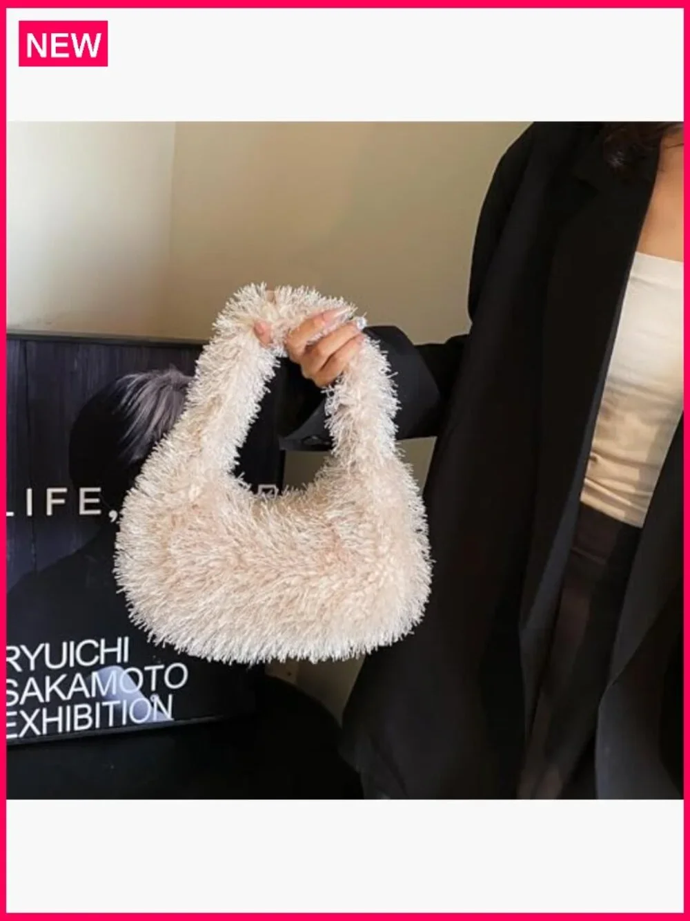 Faux Fur Fluffy Hobo Bag Furry Handbag Purse Y2K Fuzzy Tote Bag Cute Plush